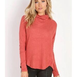 Free People Cowl Neck Waffle Knit Long Sleeve Tunic Sweater